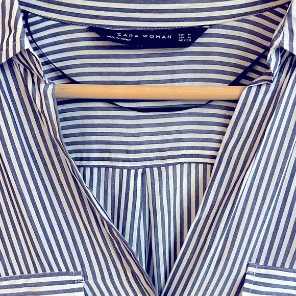 Zara striped button up blouse with pockets, M - Picture 5 of 5